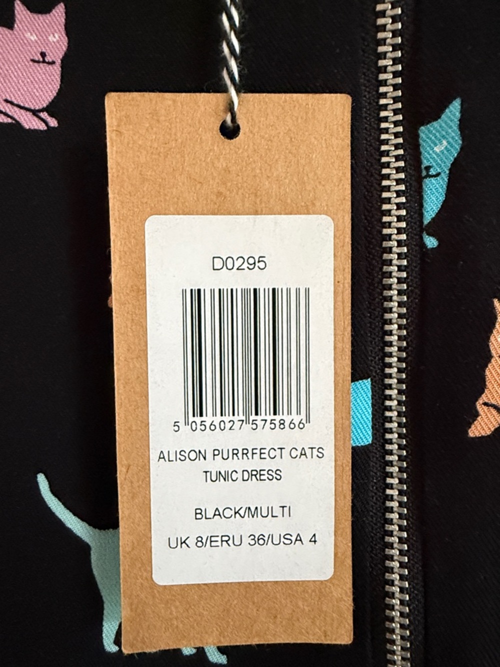 Black Cats Print Shift Dress with Pastel Accents - Picture 6 of 6